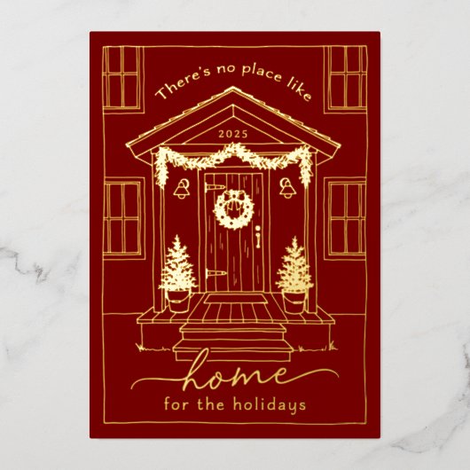 Red Home for the Holidays Realtor Christmas Gold 箔シーズンカード (正面)