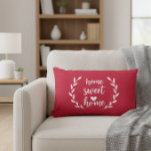 Red Home Sweet Home Heart Wreath Lumbar Pillow ランバークッション