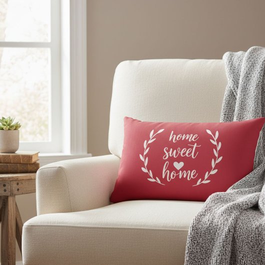Red Home Sweet Home Heart Wreath Lumbar Pillow ランバークッション