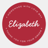 Red Homemade with Loveありがとうパーソナライズされた ラウンドシール (正面)