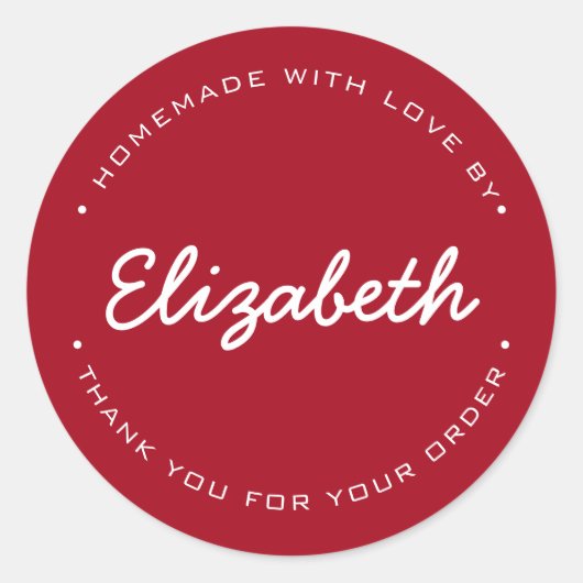 Red Homemade with Loveありがとうパーソナライズされた ラウンドシール (正面)