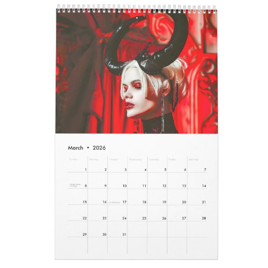 Red Horns, Black Hearts - Gothic Style Calendar カレンダー (3月 2026)