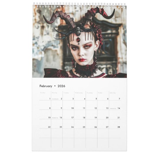 Red Horns, Black Hearts - Gothic Style Calendar カレンダー (2月 2026)