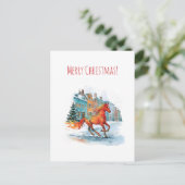Red horse galloping through a snowy, Christmas シーズンポストカード (スタンド正面)