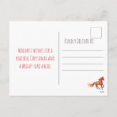 Red horse galloping through a snowy, Christmas シーズンポストカード (裏面)