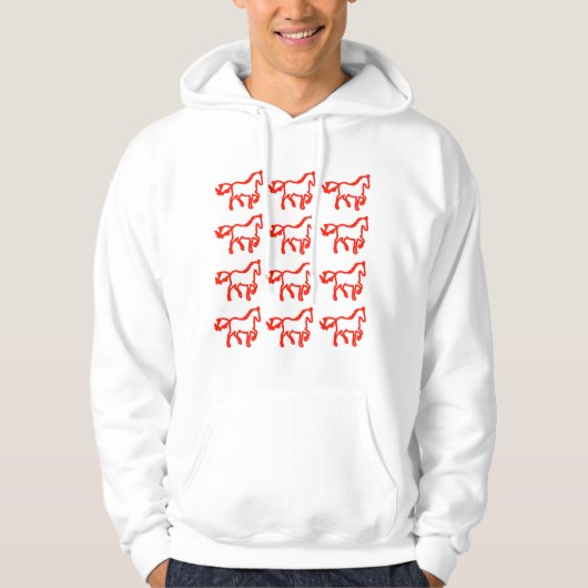 Red Horse Pattern – Zodiac Horse Outline Design パーカ (正面)