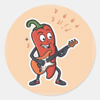 Red Hot Chili Pepper Playing Guitar Fun Music Stic ラウンドシール
