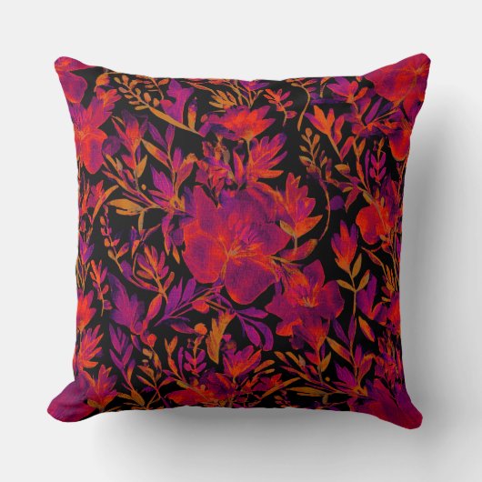 Red hot floral pattern クッション (正面)