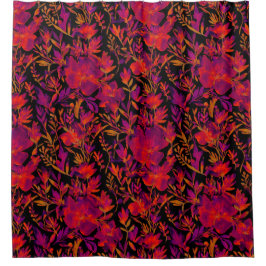 Red hot floral pattern シャワーカーテン