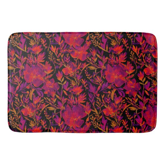 Red hot floral pattern バスマット (正面)