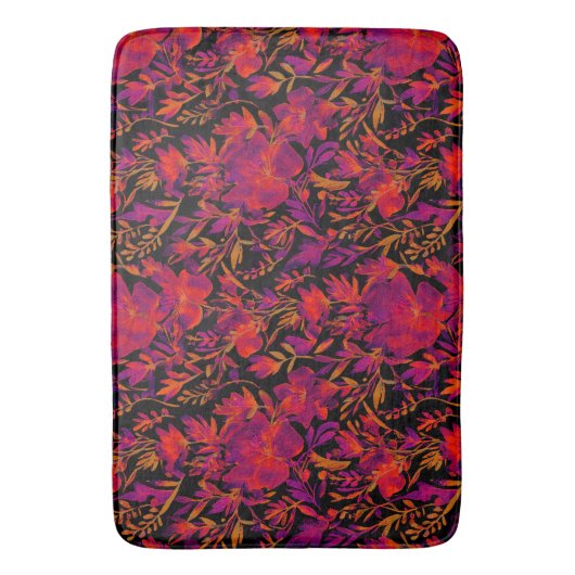 Red hot floral pattern バスマット (正面縦)