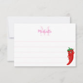 Red Hot Pepper Diva Cute Custom Lined Monogram ノートカード (正面)