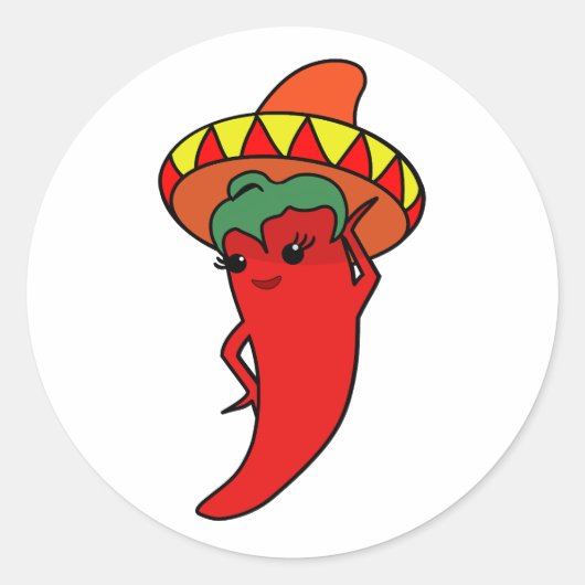 Red Hot Pepper Diva Mexican Sombrero ラウンドシール (正面)