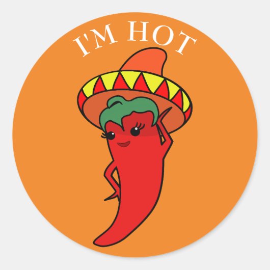 Red Hot Pepper Diva Mexican Sombrero ラウンドシール (正面)