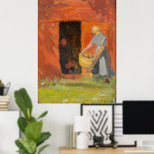 Red Houseで洗濯をする女の子 ポスター (ホームオフィス)