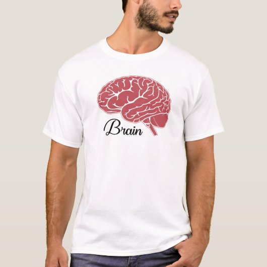 Red Human Brain Anatomy Illustration Tシャツ (正面)