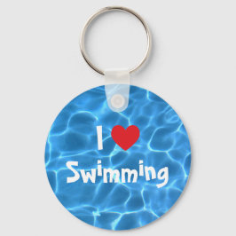 Red I Love Swimming Blue Swimming Pool キーホルダー