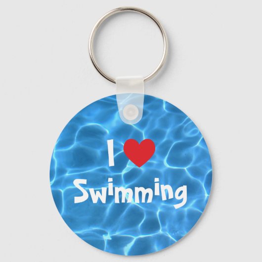 Red I Love Swimming Blue Swimming Pool キーホルダー (正面)