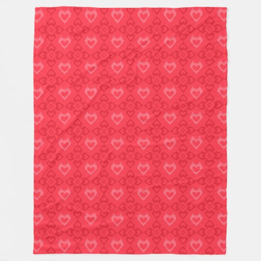 Red Ikat Style Heart Pattern フリースブランケット (正面)