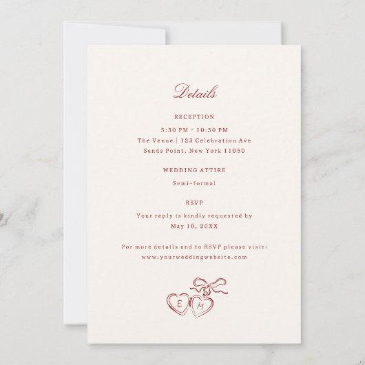 Red Illustrated Swans Whimsical All in One Wedding 招待状 (裏面)