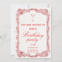red illustrated vintage birthday party invitation