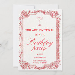red illustrated vintage birthday party invitation 招待状