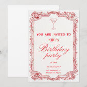 red illustrated vintage birthday party invitation 招待状 (正面/裏面)