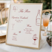 Red Illustrated Whimsical Wedding Bar Menu ポスター