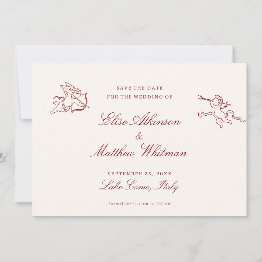 Red Illustrated Whimsical Wedding Save The Date セーブザデート (正面)