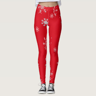 Red illustrative snowflake white レギンス