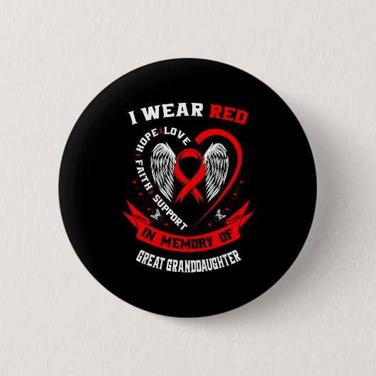 Red In Memory Of Great Granddaughter Heart Disease 缶バッジ (正面)