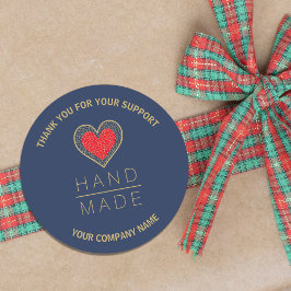 Red & Indigo Heart Simple Minimalist Handmade ラウンドシール