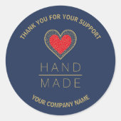 Red & Indigo Heart Simple Minimalist Handmade ラウンドシール (正面)