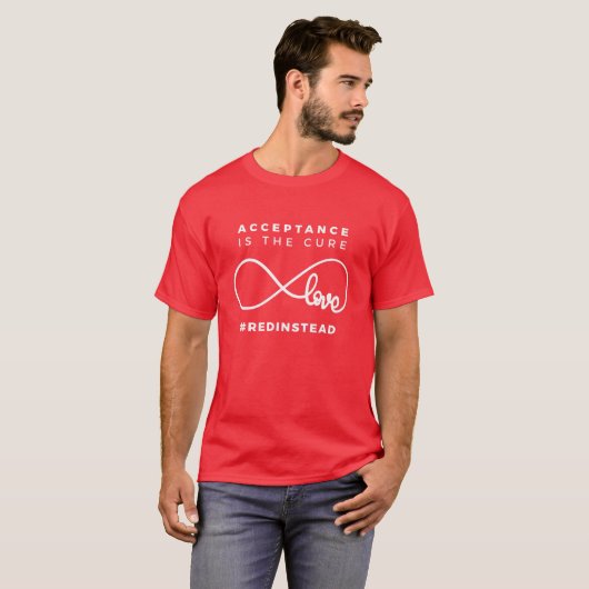 Red Instead Acceptance Of Autism Tシャツ (正面フル)