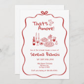 Red Italian Pasta and Pizza Doodles Bridal 招待状 (正面/裏面)