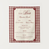 Red & Ivory Checks Old Money Wedding Bar Menu Sign タペストリー (正面)