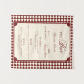 Red & Ivory Checks Old Money Wedding Bar Menu Sign タペストリー (正面(横))