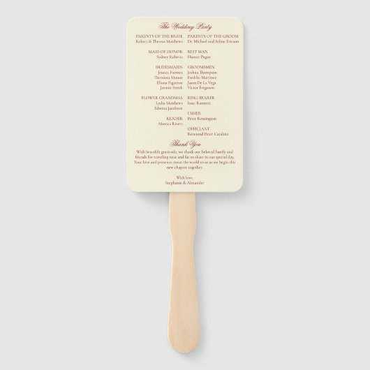 Red & Ivory Old Money Wedding Program Itinerary ハンドファン (裏面)