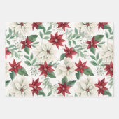 Red Ivory Poinsettia Flat Wrapping Paper Set of 3 ラッピングペーパーシート (正面)
