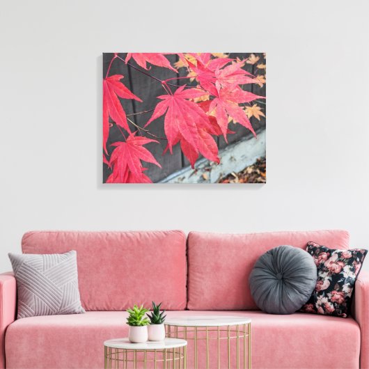 Red Japanese Maple Leaves Botanical キャンバスプリント (インサイチュ (リビング))