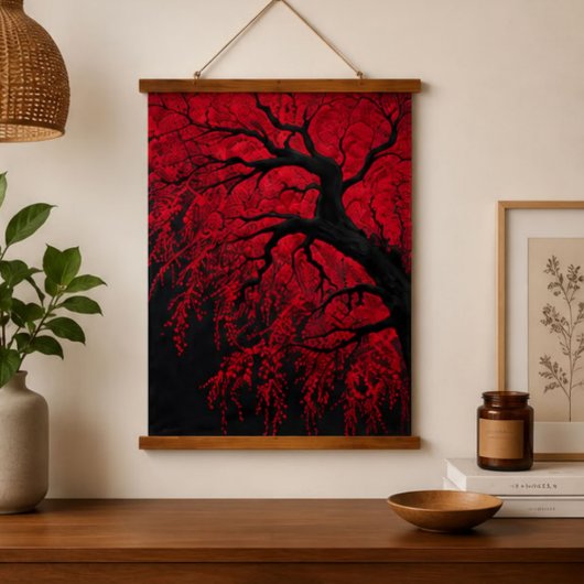 Red Japanese Maple Tree Black Branches Dramatic 吊り下げ型タペストリー