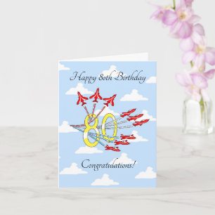 Red Jet飛行機80th (Blue Sky)誕生日カード カード