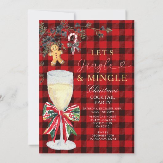 Red Jingle & Mingle Christmas Cocktail Party  招待状 (正面)