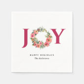Red Joy Floral Wreath Botanical Christmas Party スタンダードカクテルナプキン (正面)