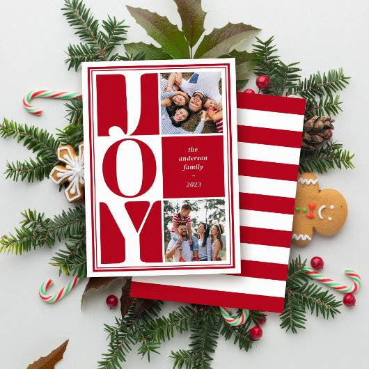 Red Joy Photo Collageクリスマスモダン シーズンカード
