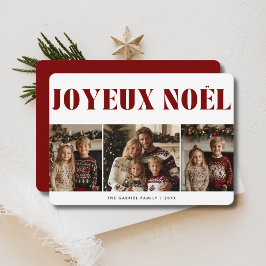 Red Joyeux Noel Christmas フランスの 3フォトキッズ シーズンカード