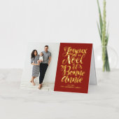 Red Joyeux Noel et Bonne Anneeスクリプト写真 箔シーズンカード (正面)