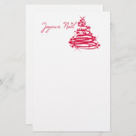 Red Joyeux Noël with Christmas Tree 便箋 (正面/裏面)