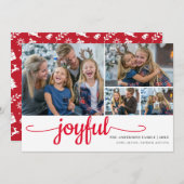 Red Joyful 4 photos collage Christmas Holiday  シーズンカード (正面/裏面)