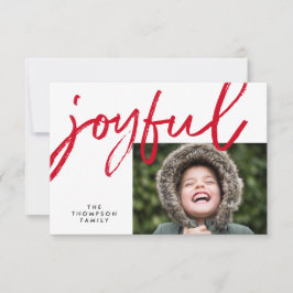 Red Joyful typography Modern Christmas Photo カード